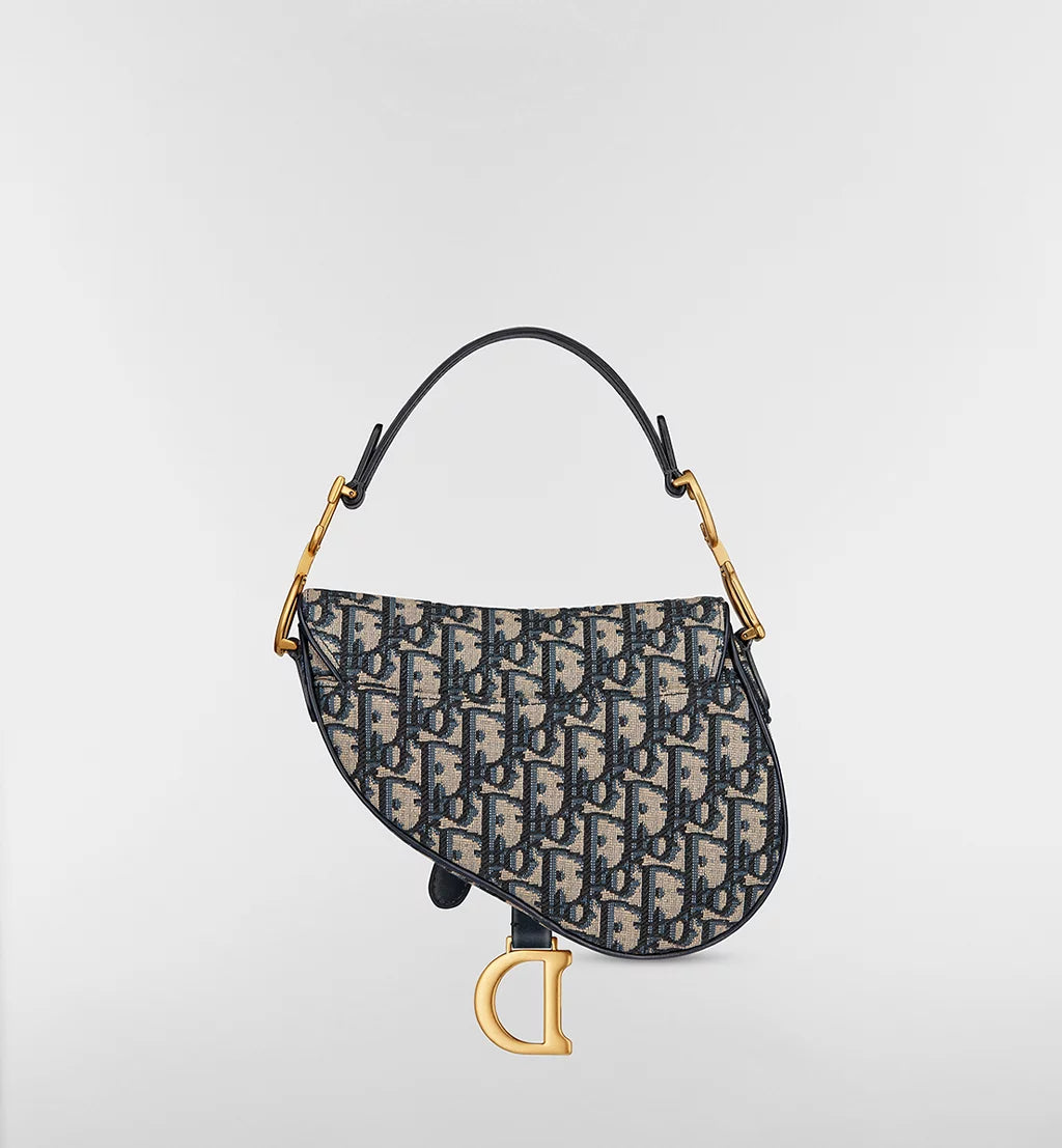 Dior Mini Saddle Bag with Strap in Blue Oblique Jacquard