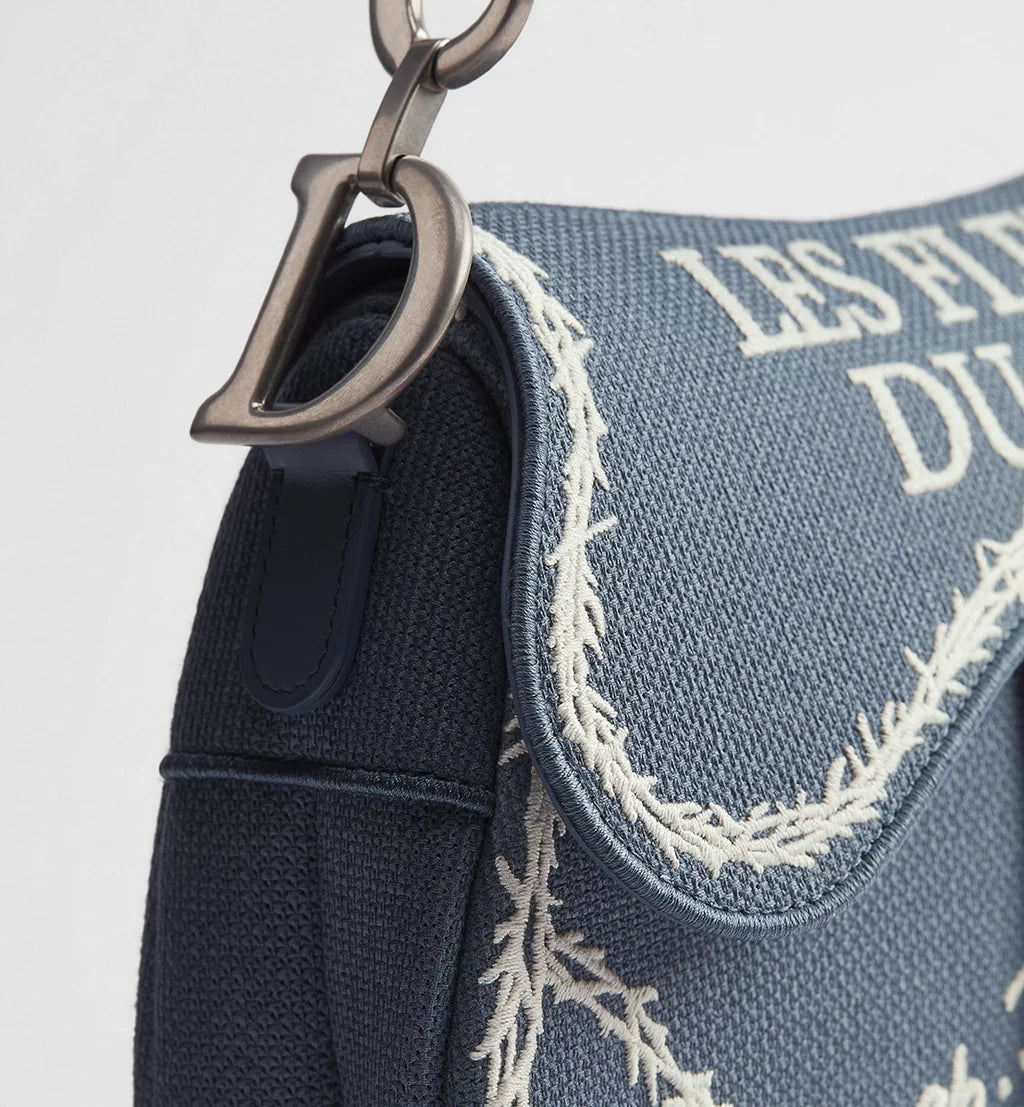 Dior Saddle Bag with Strap in Blue and White Book Cover Embroidery