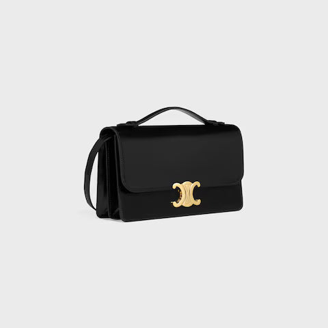 Medium Triomphe Folio Shiny Calfskin Black