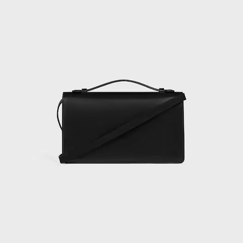 Medium Triomphe Folio Shiny Calfskin Black