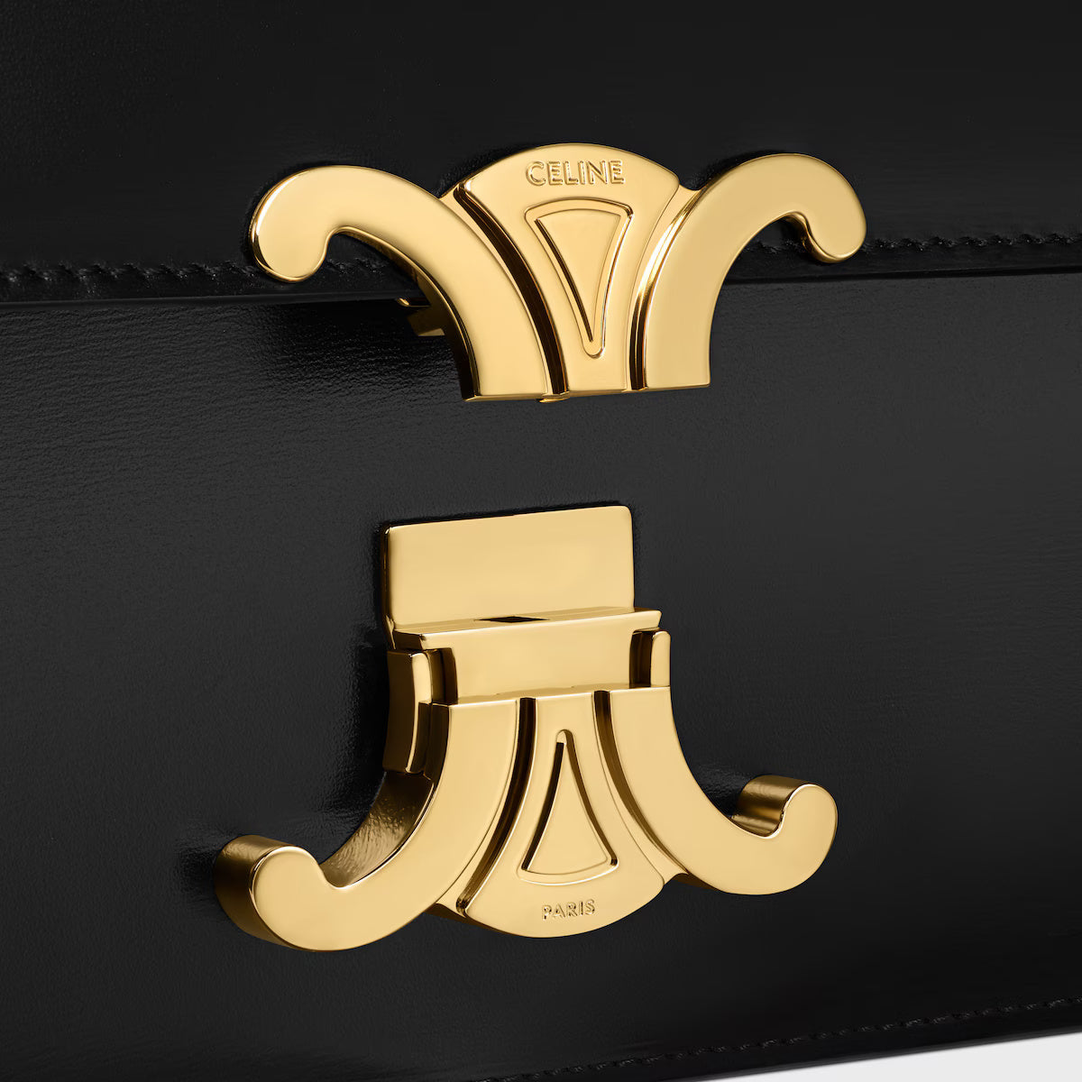 Medium Triomphe Folio Shiny Calfskin Black