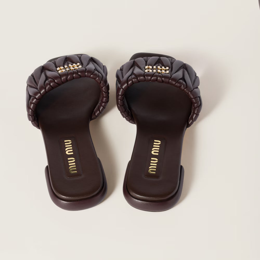 Matelassé Nappa Leather Slides Briarwood