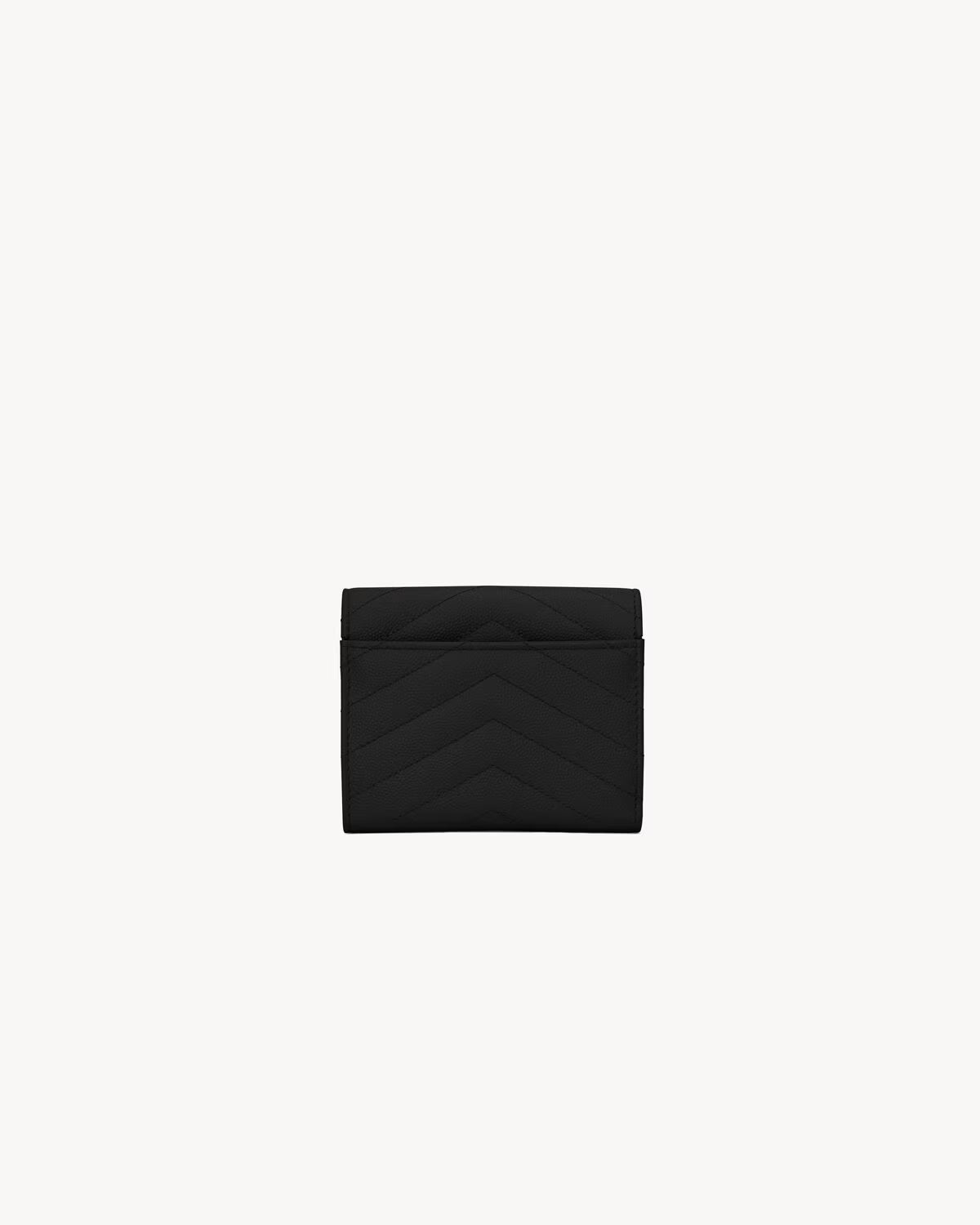 Saint Laurent Cassandre Matelassé Compact Tri-Fold Wallet in Grain de Poudre Leather