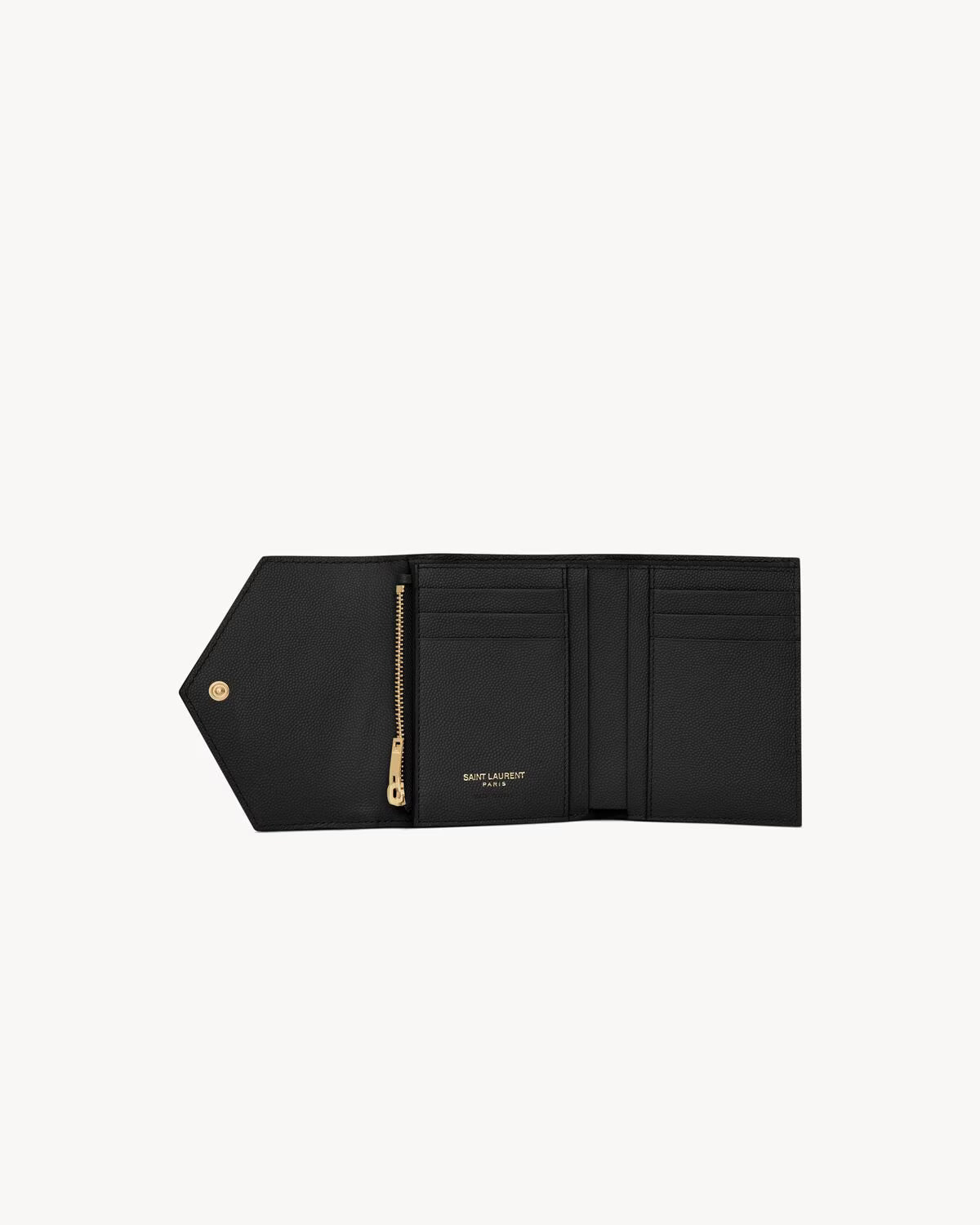 Saint Laurent Cassandre Matelassé Compact Tri-Fold Wallet in Grain de Poudre Leather