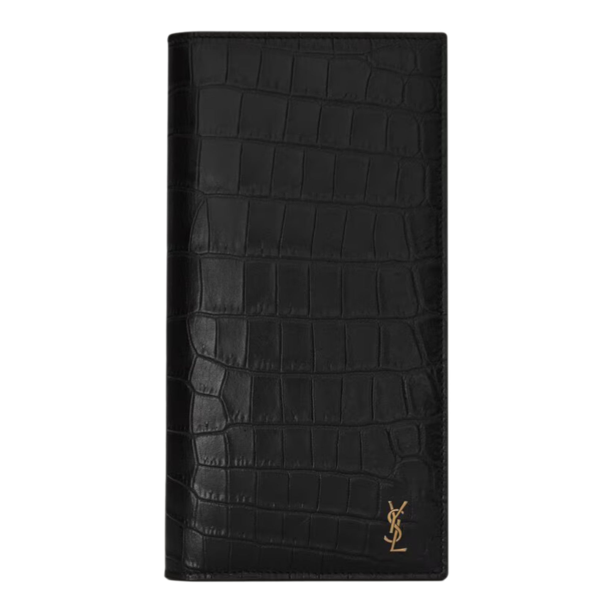 Saint Laurent Tiny Cassandre Continental Wallet in Crocodile-Embossed Matte Leather Black