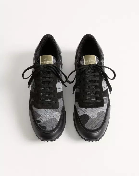 Valentino Mesh Fabric Camouflage Rockrunner Sneaker Anthracite/Black