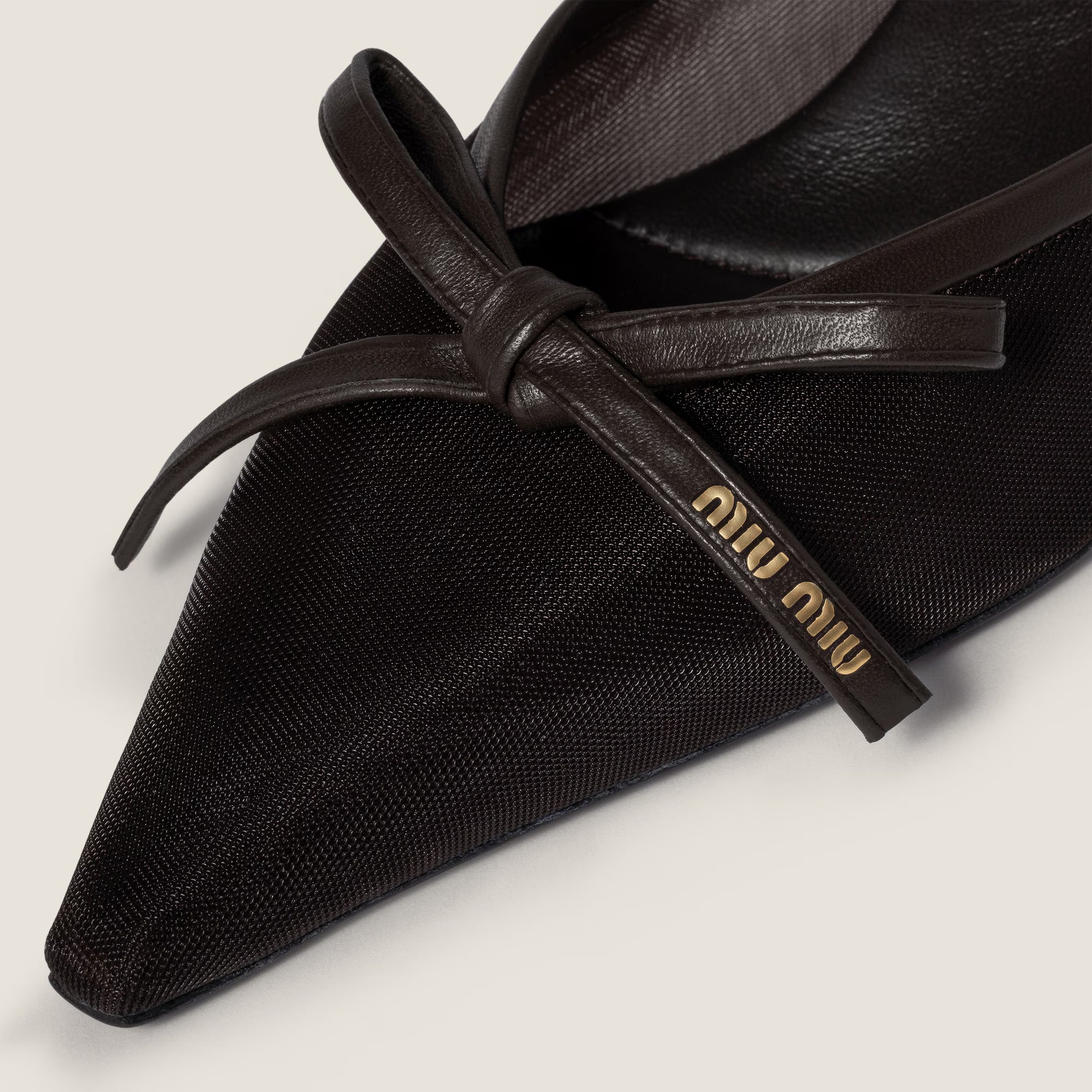 Mesh Fabric Heeled Mules 55 mm Dark Brown