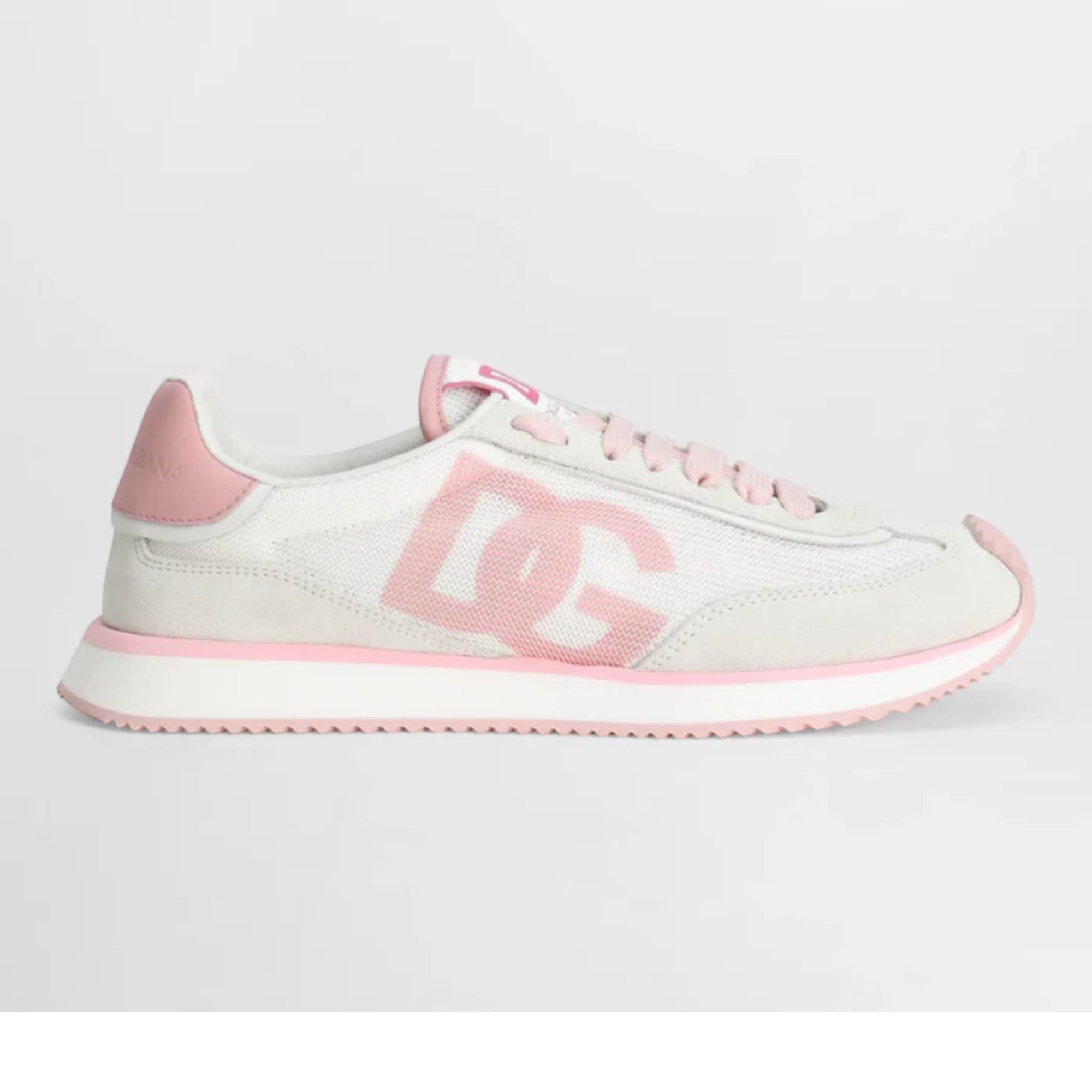 Cushion Mixed-Material Sneakers in Grey and Pink