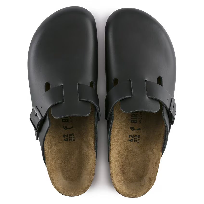 Birkenstock Boston Soft Footbed in Black Natural Leather