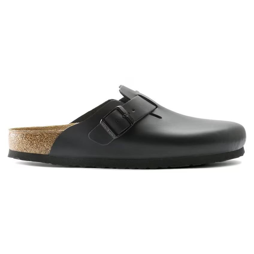 Birkenstock Boston Soft Footbed in Black Natural Leather