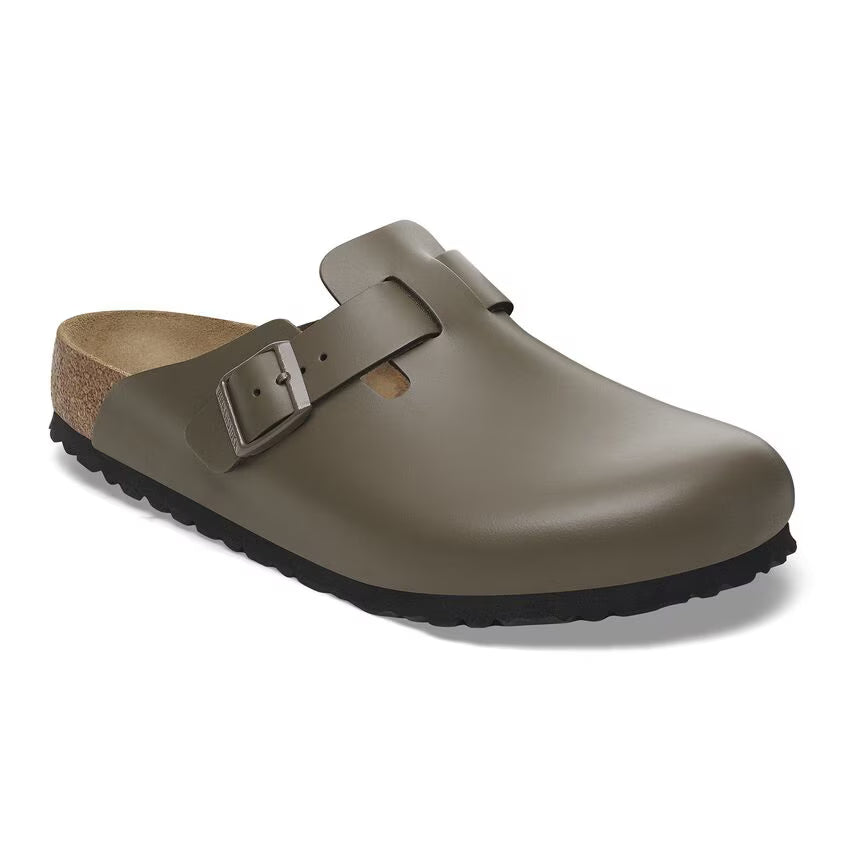 Birkenstock Boston Soft Footbed in Concrete Gray Natural Leather