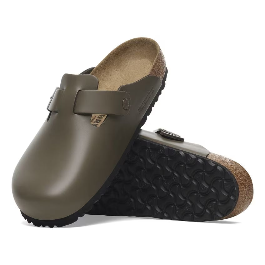 Birkenstock Boston Soft Footbed in Concrete Gray Natural Leather