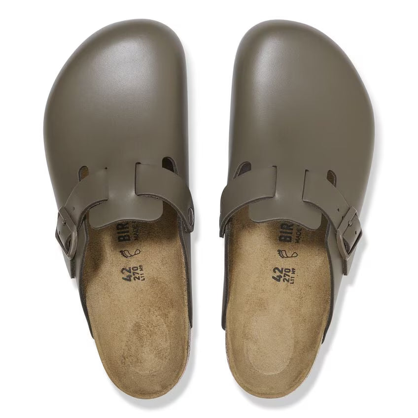 Birkenstock Boston Soft Footbed in Concrete Gray Natural Leather