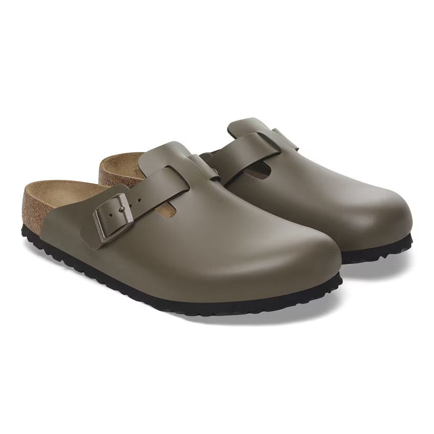 Birkenstock Boston Soft Footbed in Concrete Gray Natural Leather