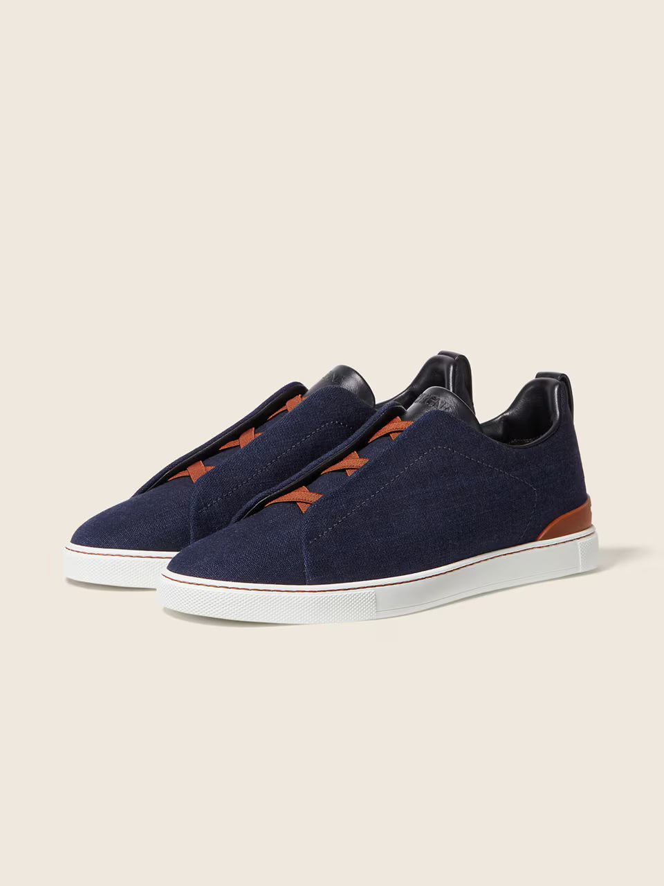 Zegna Navy Blue Cotton Denim Triple Stitch™ Sneakers