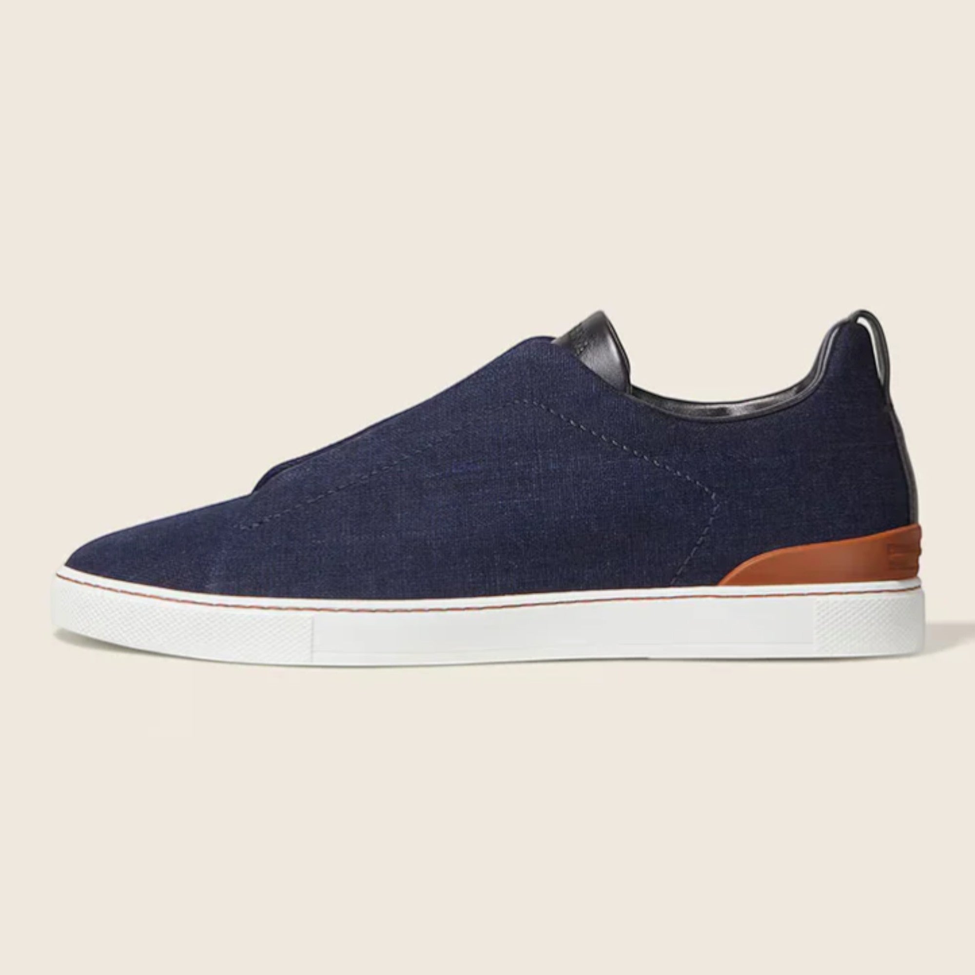 Zegna Navy Blue Cotton Denim Triple Stitch™ Sneakers