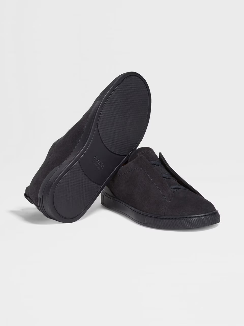 Zegna Navy Black  Suede Triple Stitch™ Sneakers