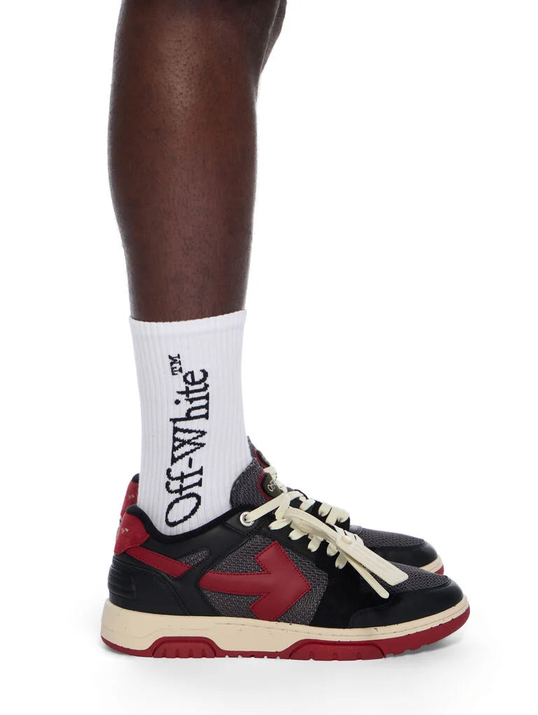 Off-White Slim Out Of Office Sneakers in Grey Mélange and Coral Red