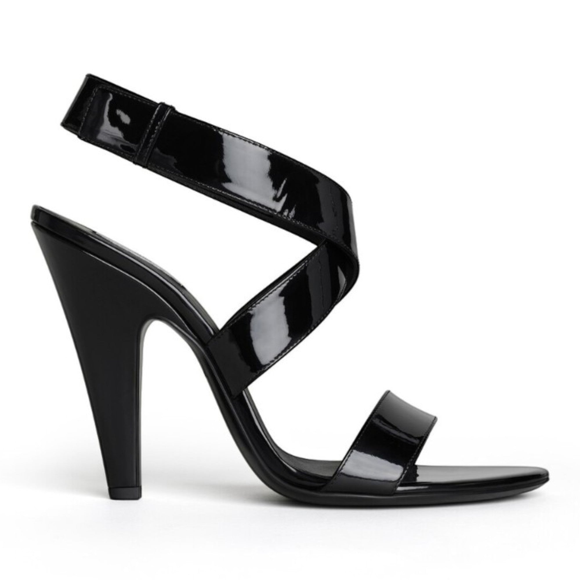 Patent Leather Cone Heel Sandals Black