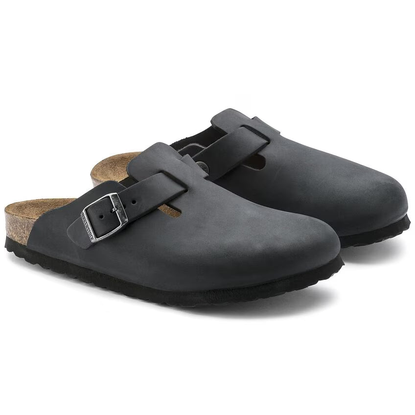 Birkenstock Boston Soft Footbed in Black Oiled Leather