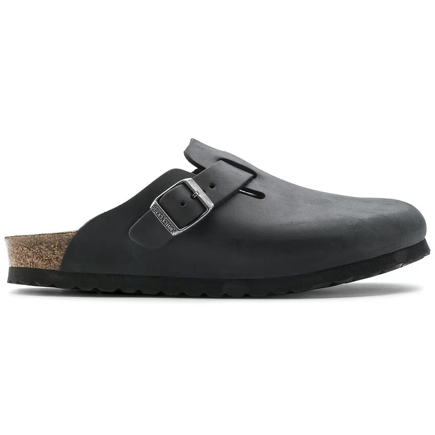 Birkenstock Boston Soft Footbed in Black Oiled Leather
