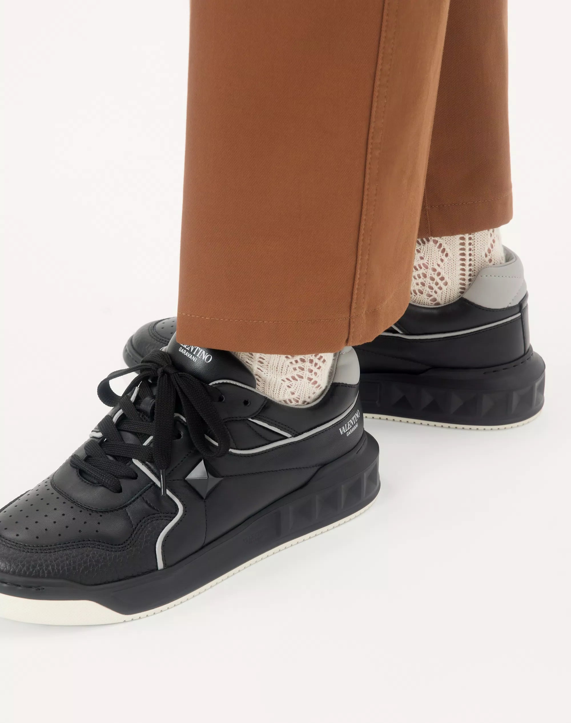 Valentino One Stud Low-Top Nappa Sneaker Black Grey