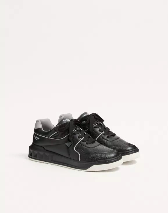 Valentino One Stud Low-Top Nappa Sneaker Black Grey