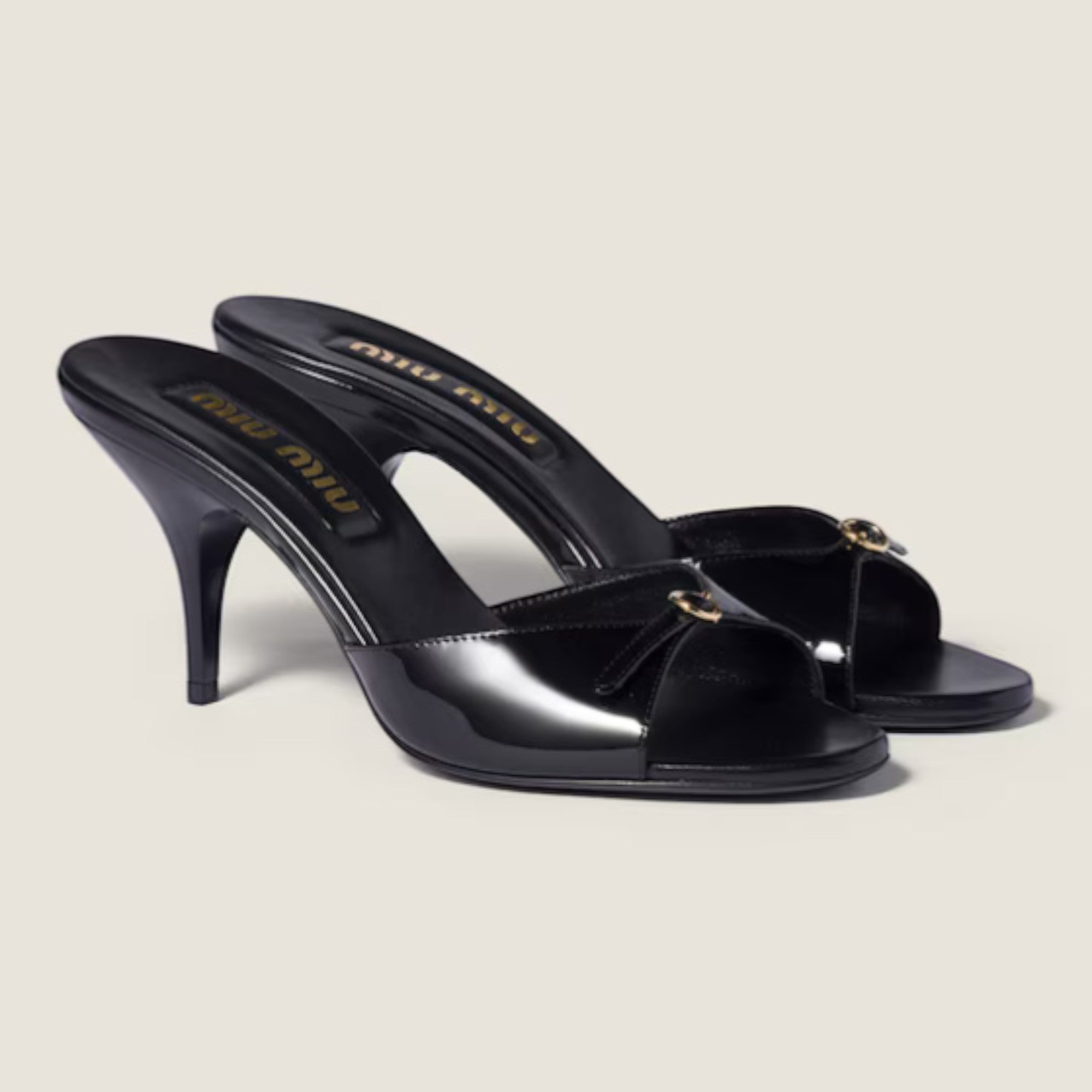 Patent Leather Mules with Buckle 75 mm Black