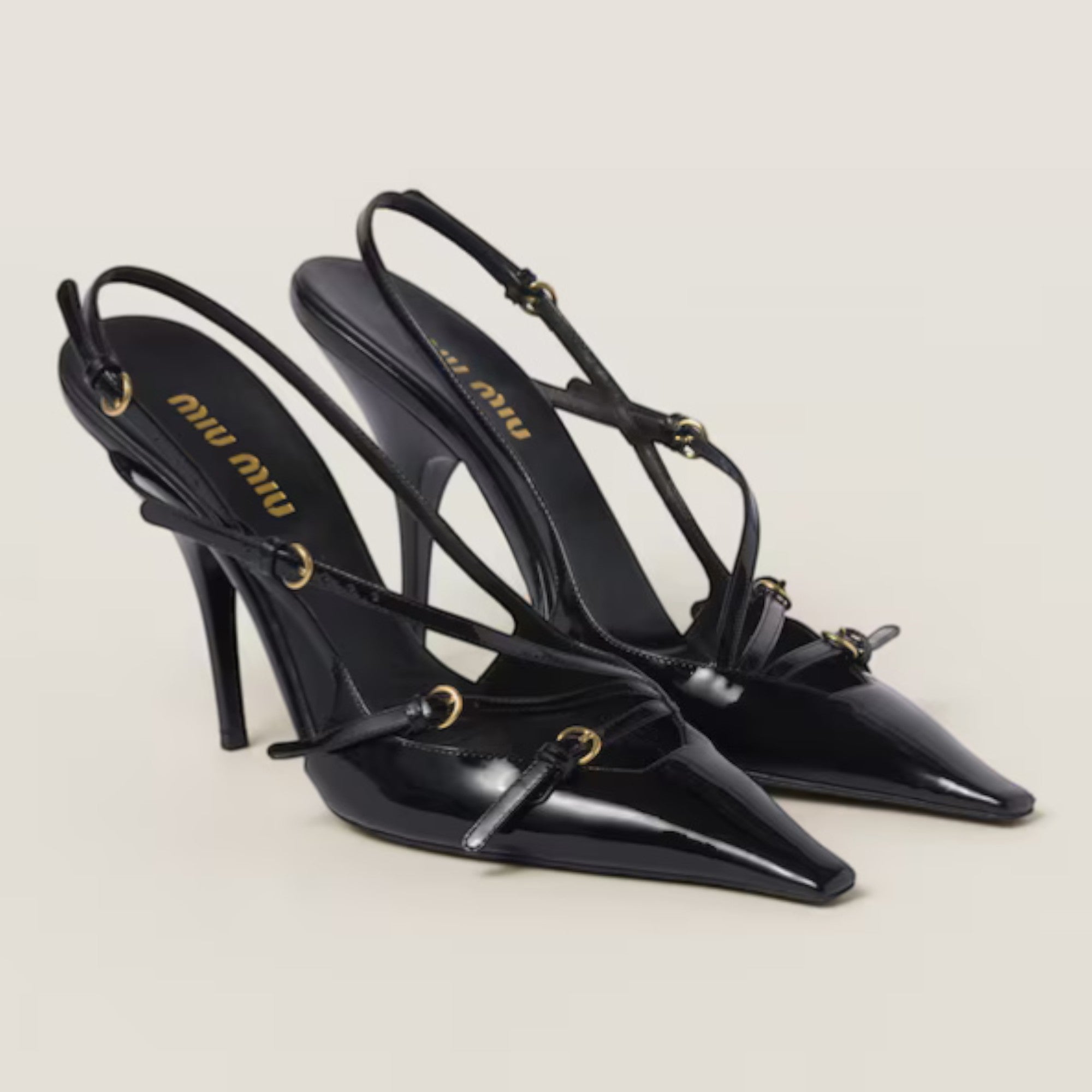 Patent Leather Slingbacks with Buckles 105 mm Black