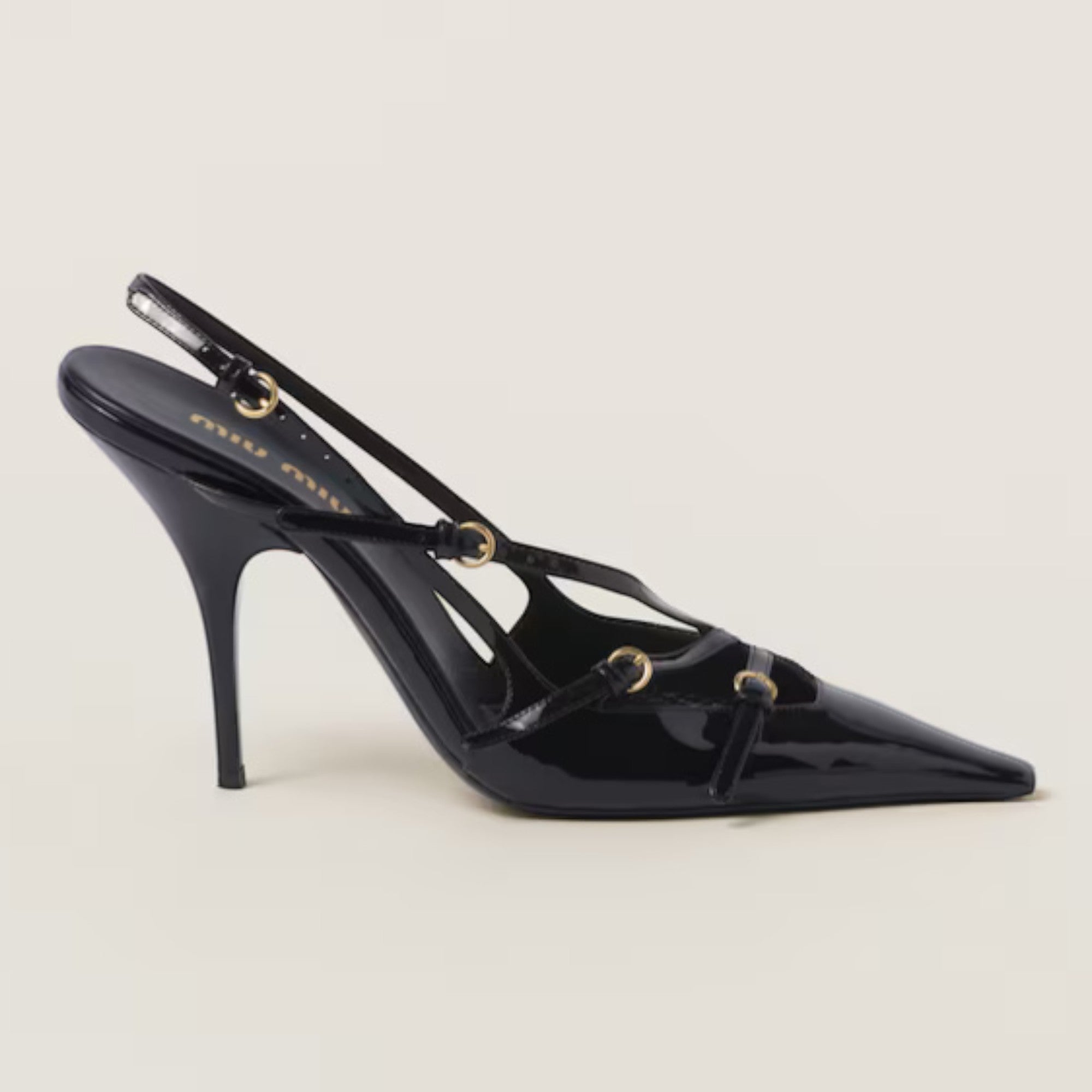 Patent Leather Slingbacks with Buckles 105 mm Black