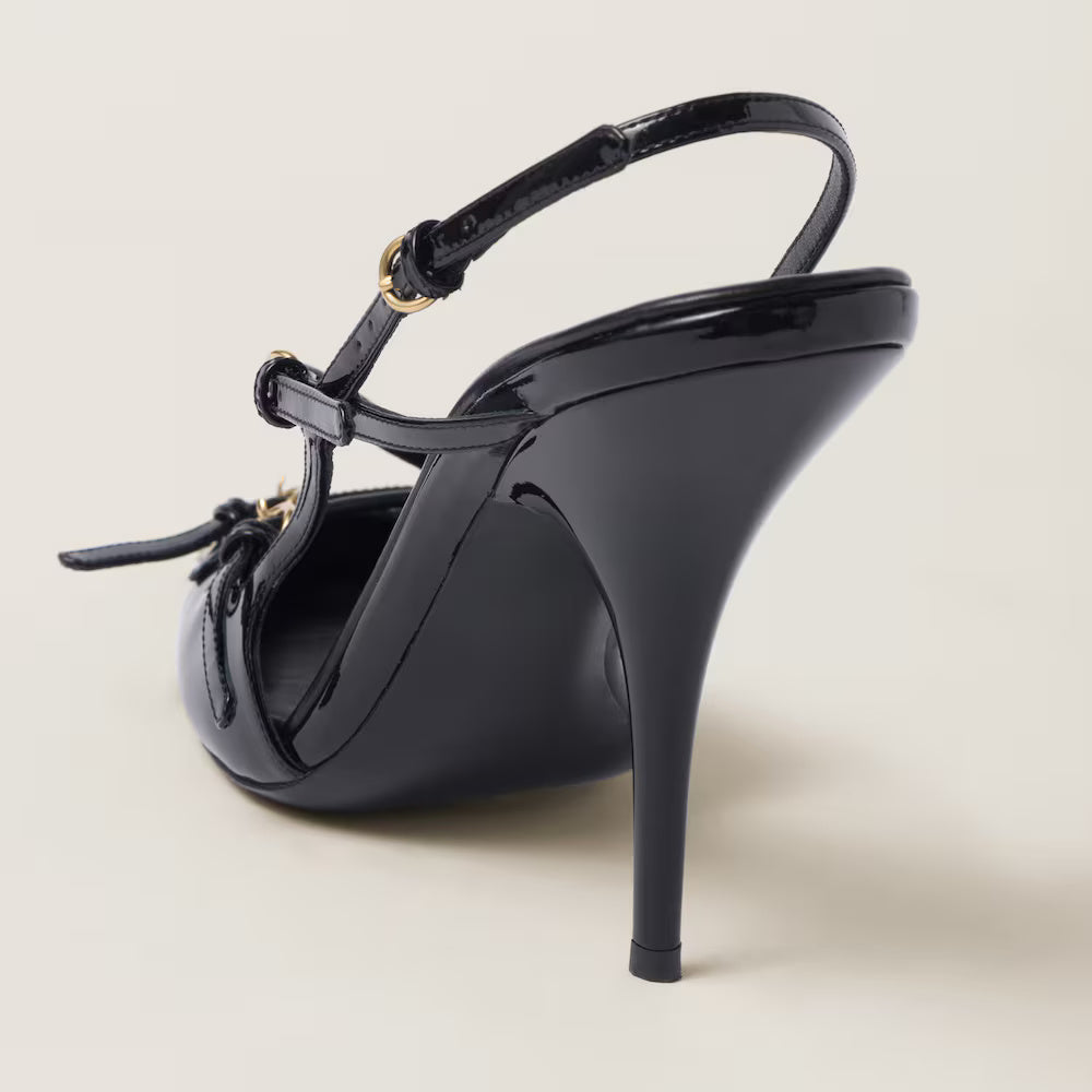 Patent Leather Slingbacks with Buckles 105 mm Black