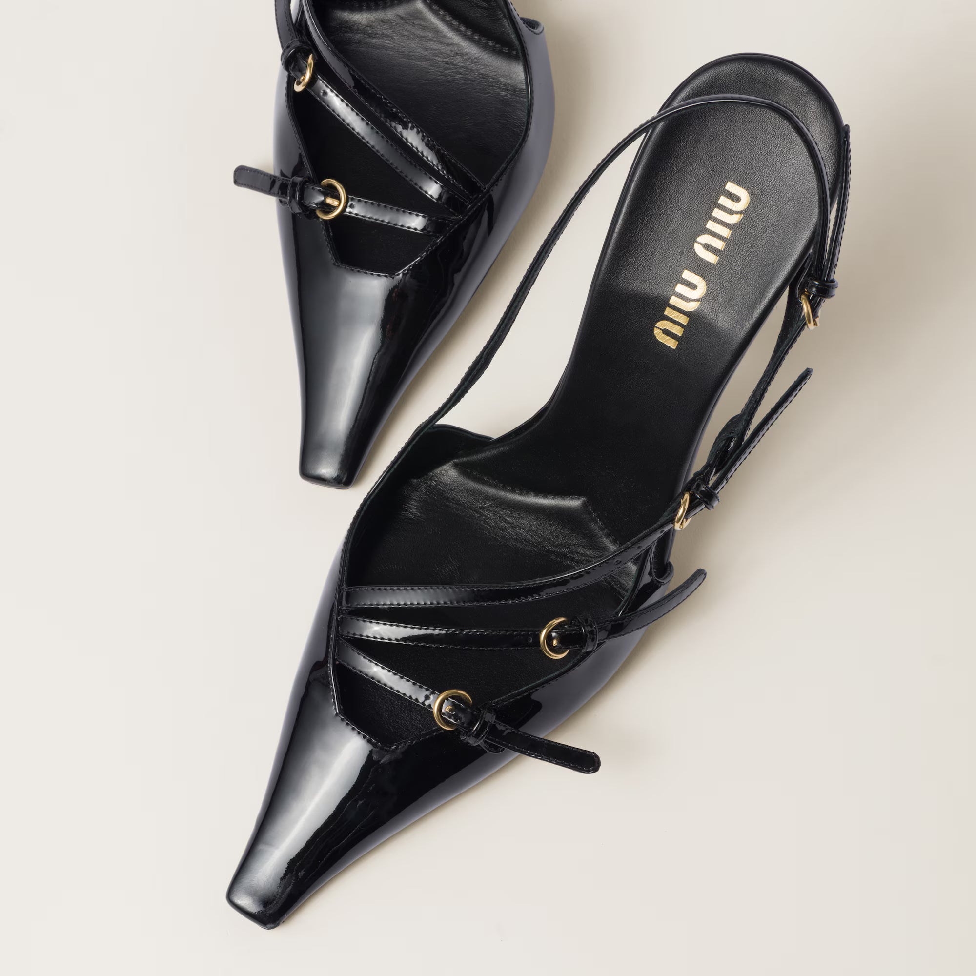 Patent Leather Slingbacks with Buckles 105 mm Black