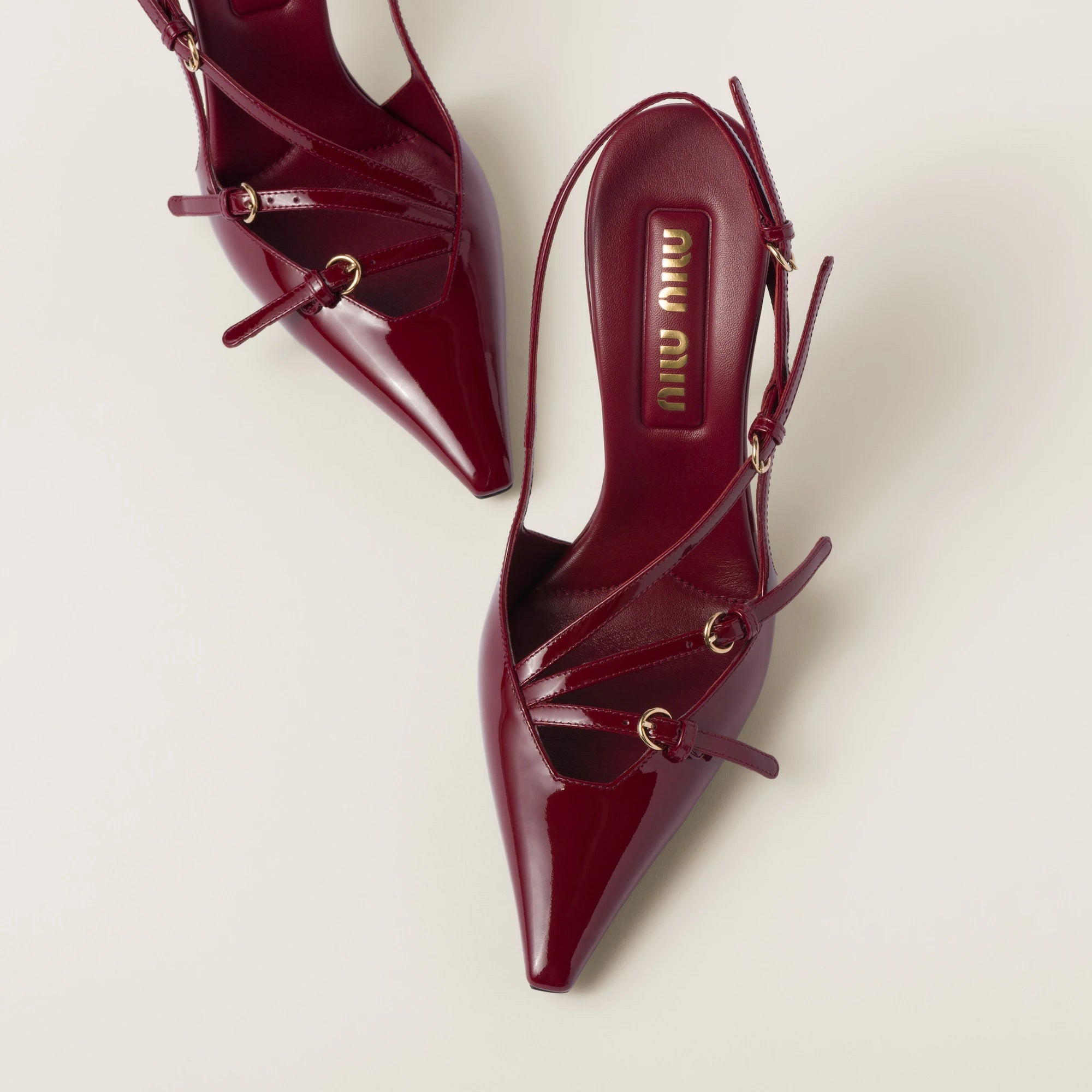 Patent Leather Slingbacks with Buckles 105 mm Crimson