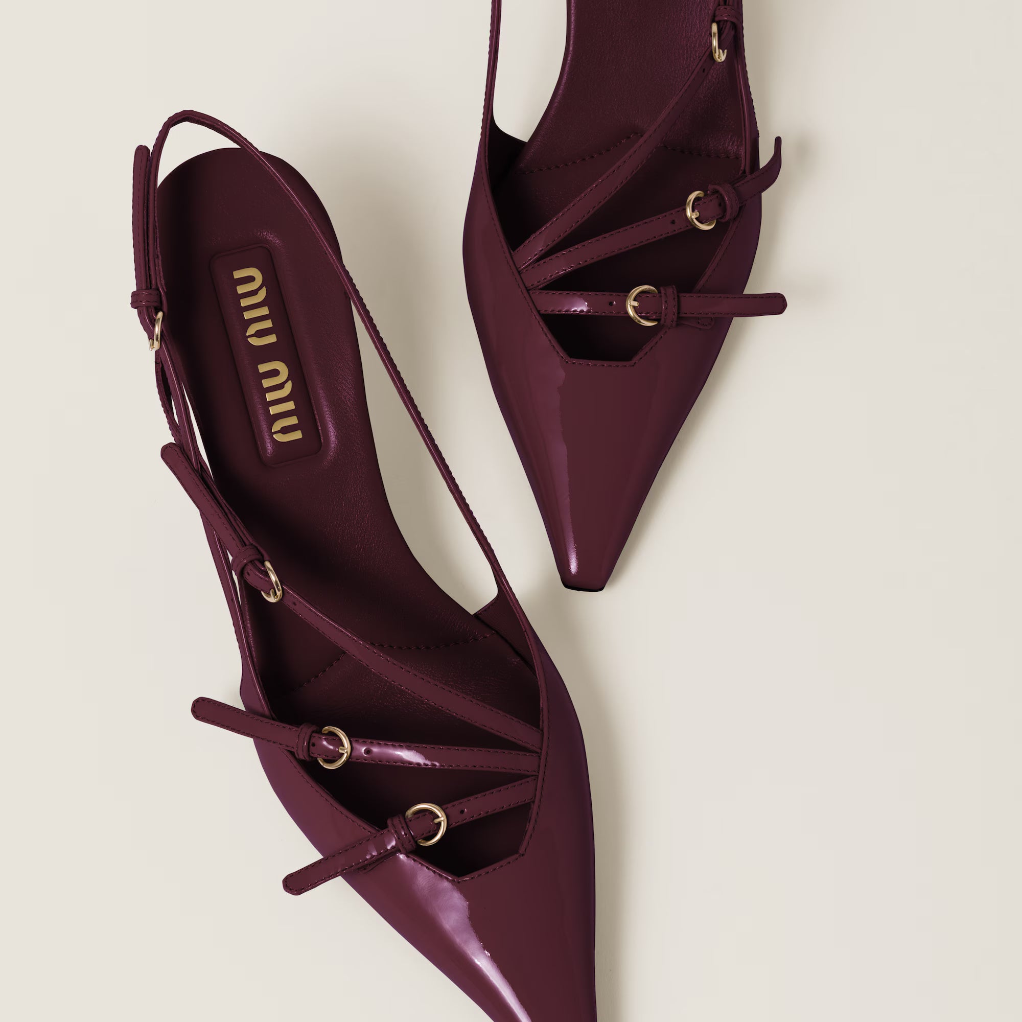 Patent Leather Slingbacks with Buckles 55 mm Crimson