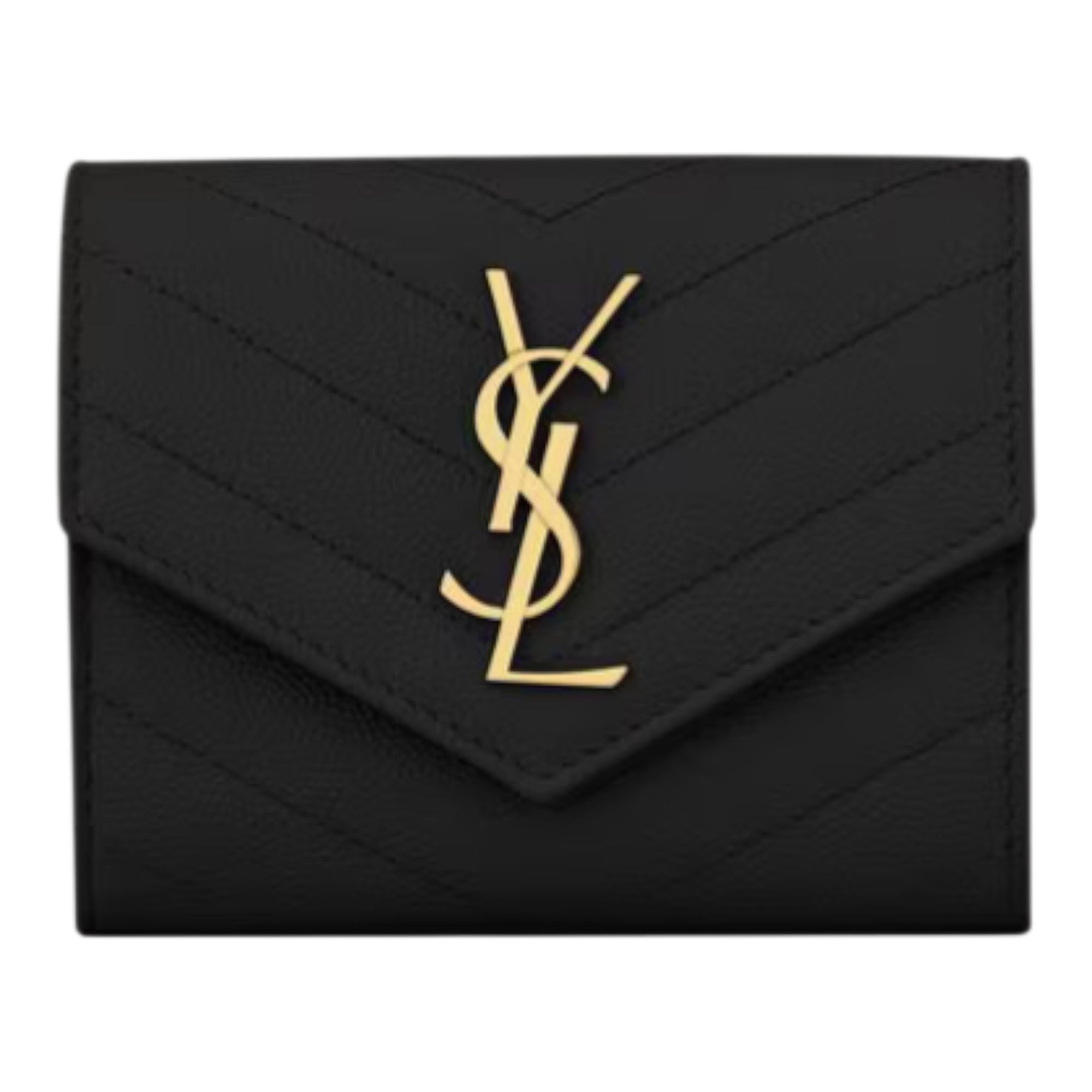Saint Laurent Cassandre Matelassé Compact Tri-Fold Wallet in Grain de Poudre Leather