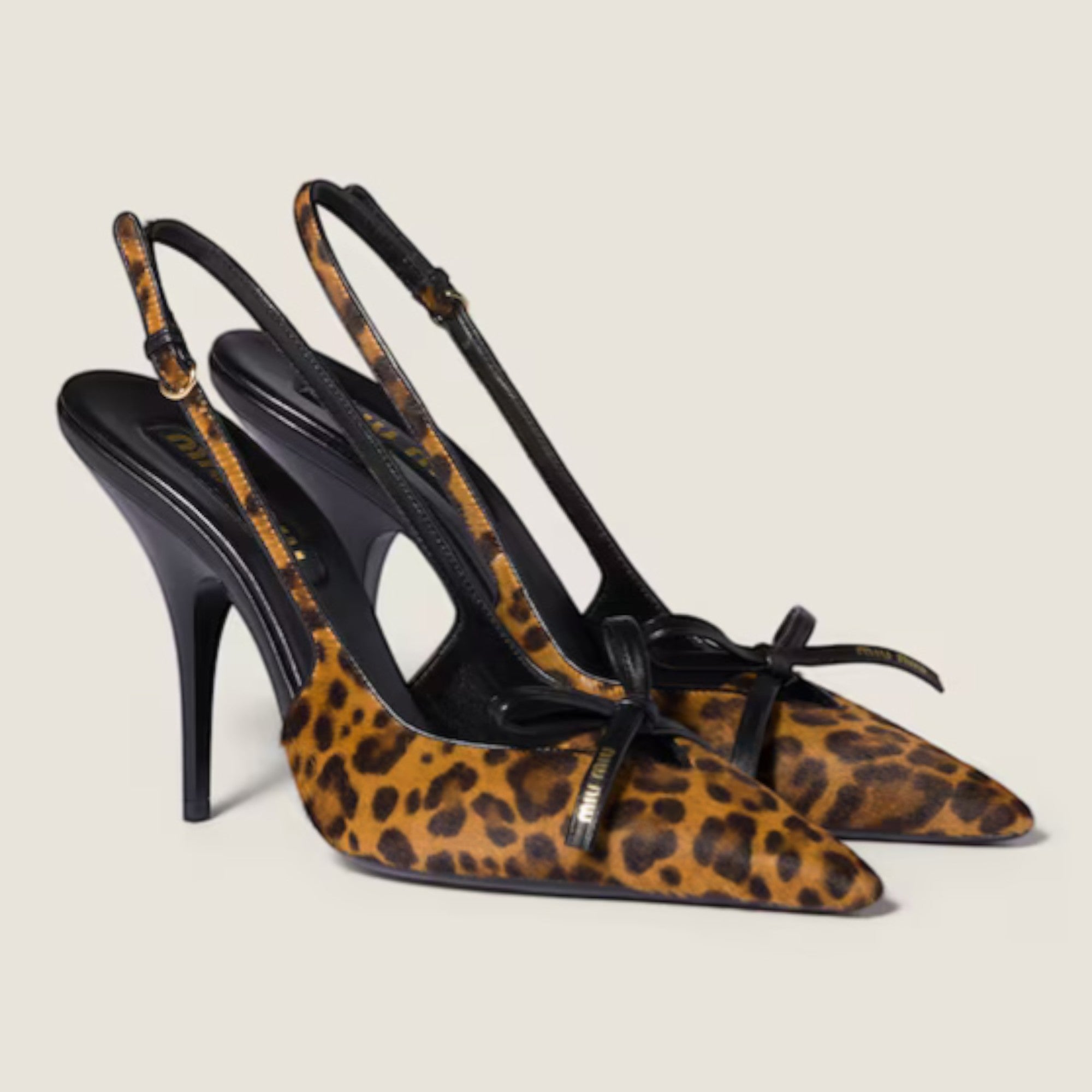 Printed Leather Slingback Pumps 105 mm Honey