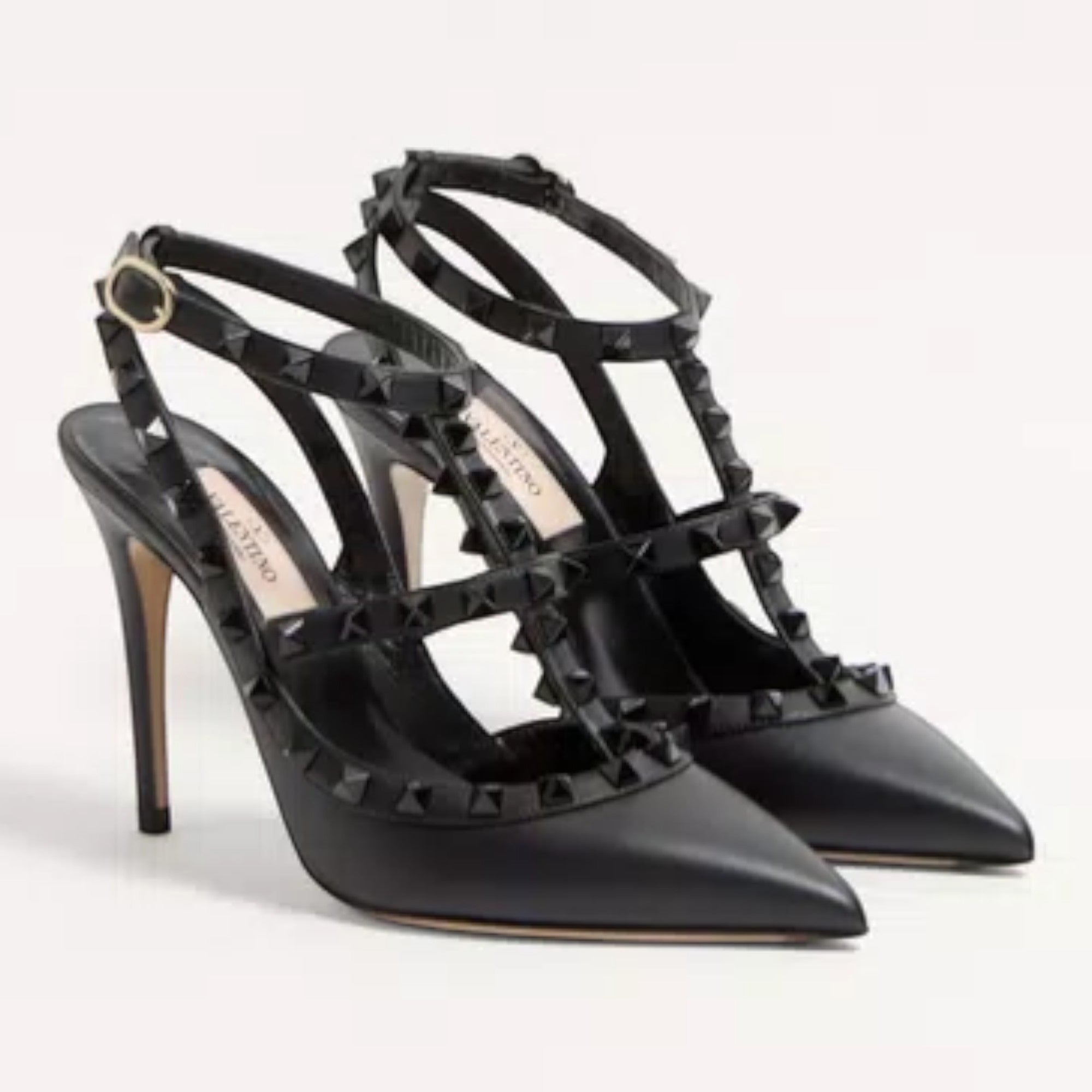 Rockstud Ankle Strap Pumps Black