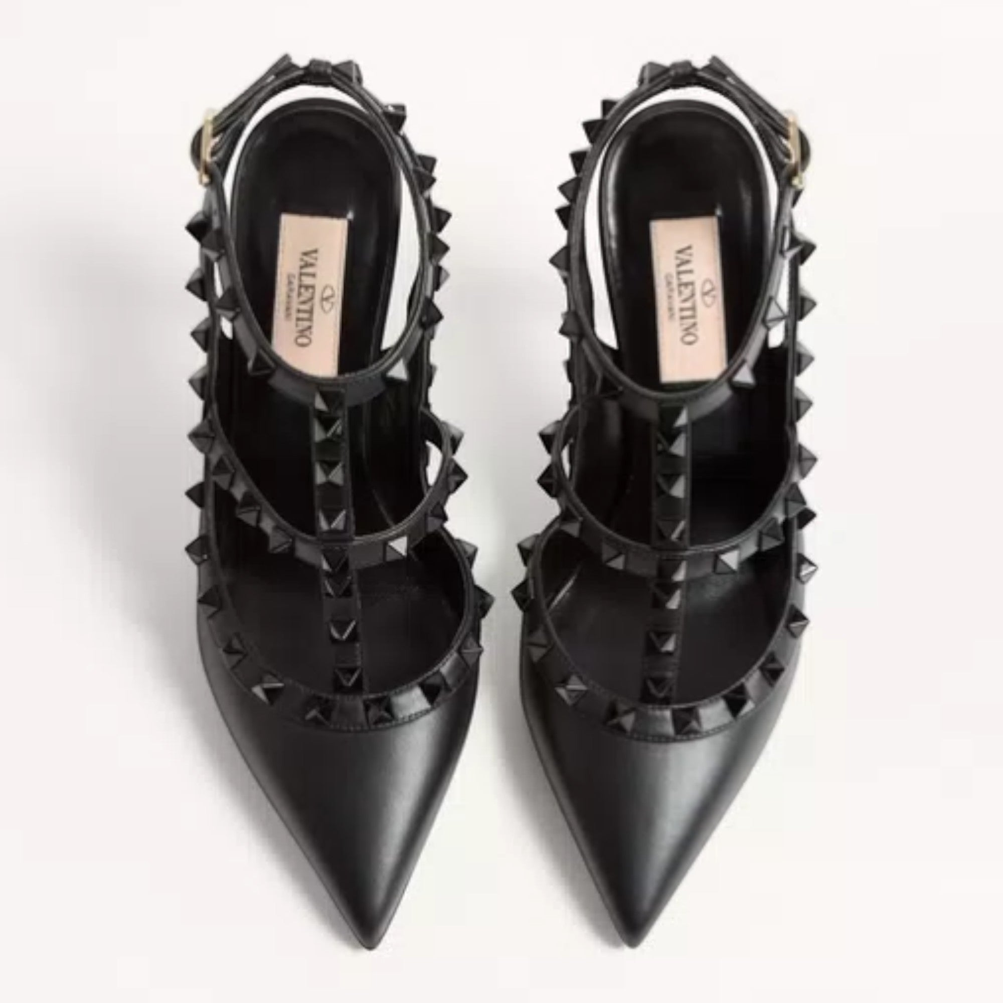 Rockstud Ankle Strap Pumps Black