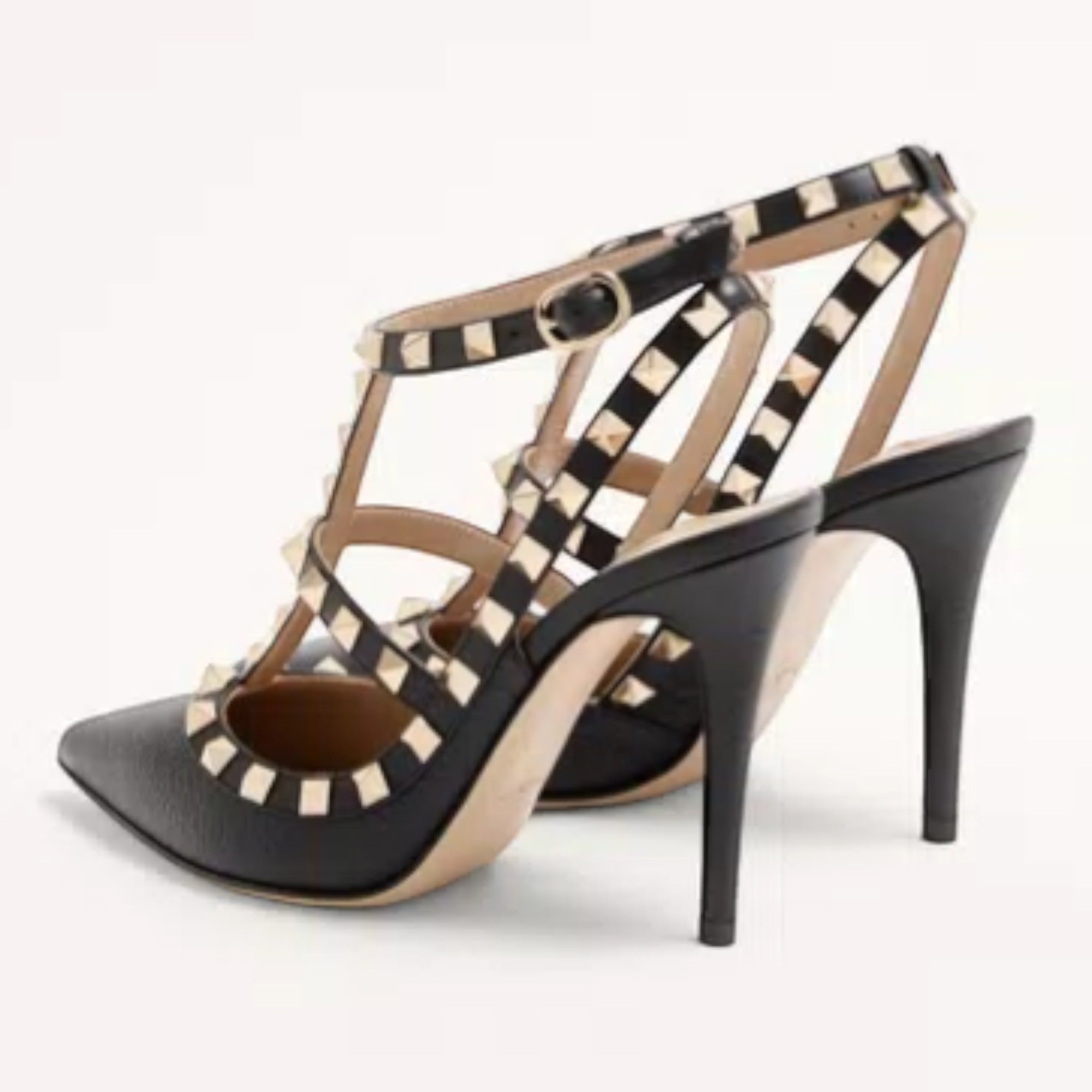 Rockstud Ankle Strap Pumps Black