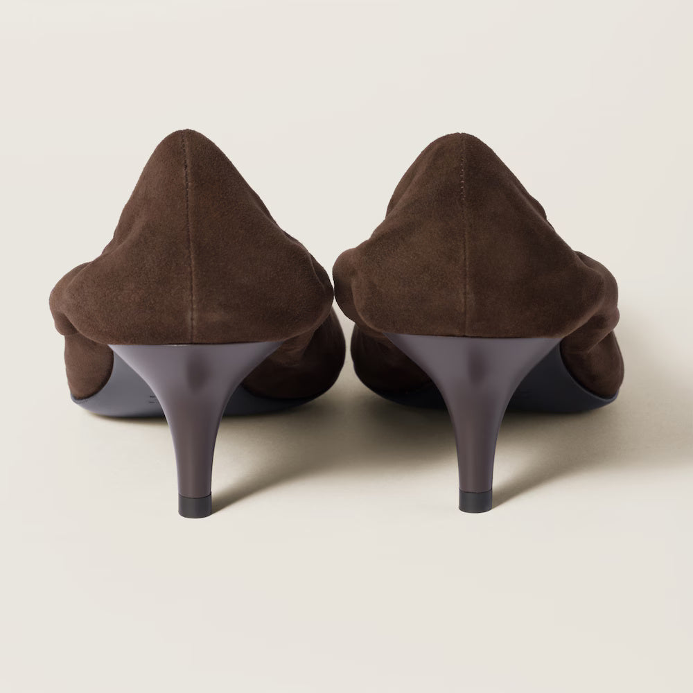 Ruches Suede Pumps 55 mm Dark Brown