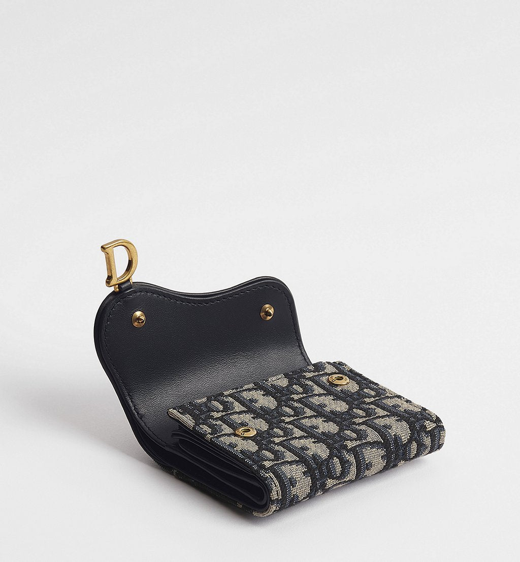 Dior Saddle Lotus Wallet in Blue Dior Oblique Jacquard