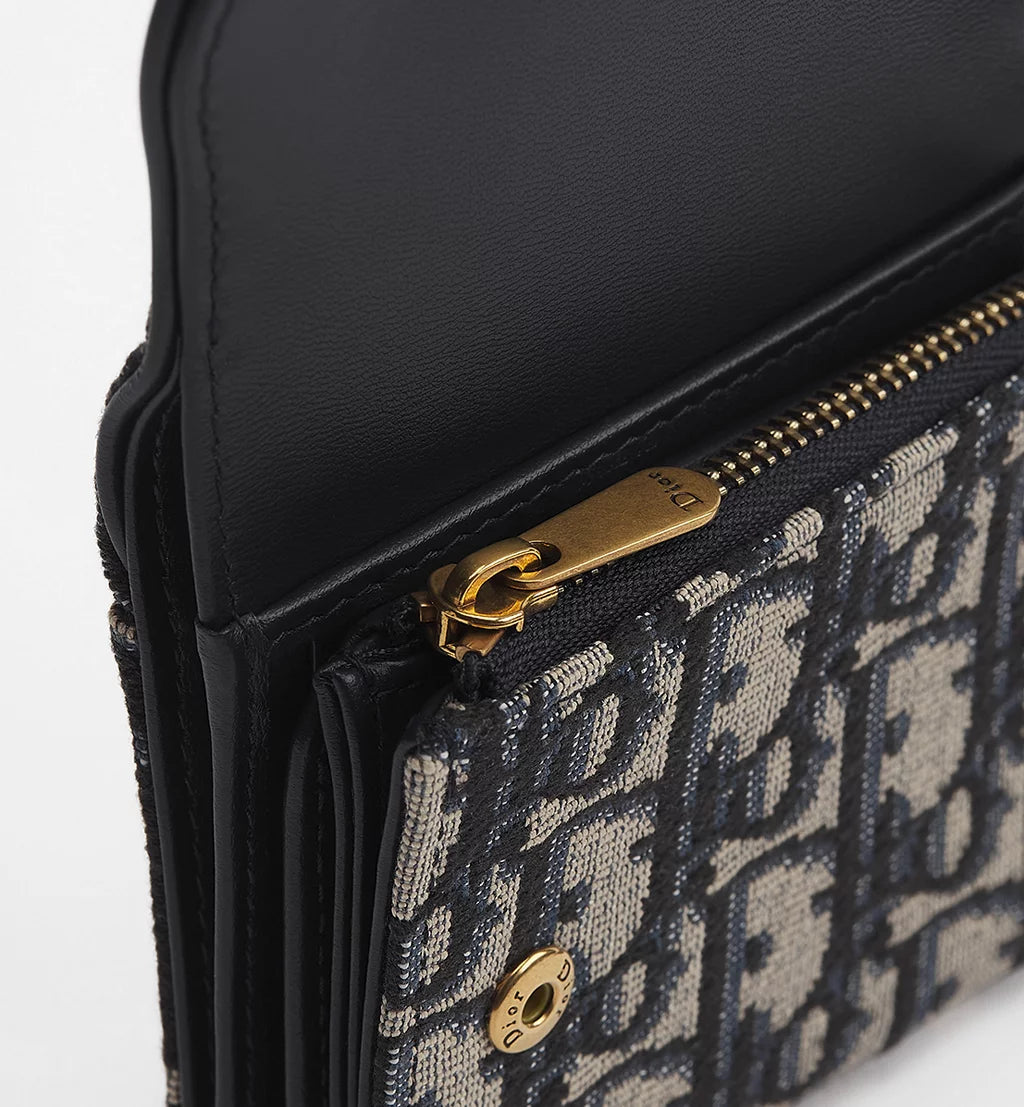 Dior Saddle Lotus Wallet in Blue Dior Oblique Jacquard