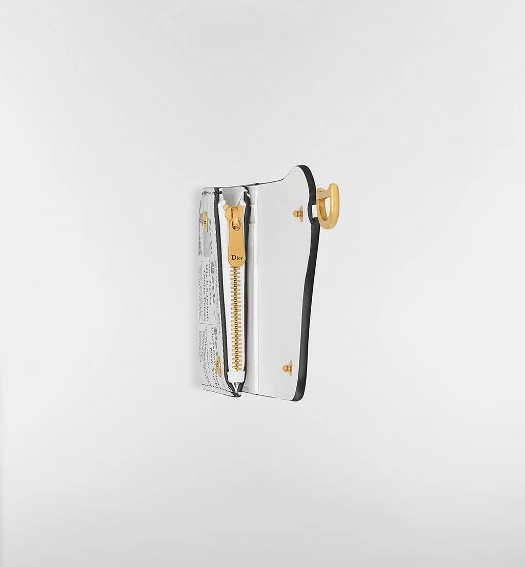 Dior Saddle Lotus Wallet in White and Black Calfskin with Newspaper Print