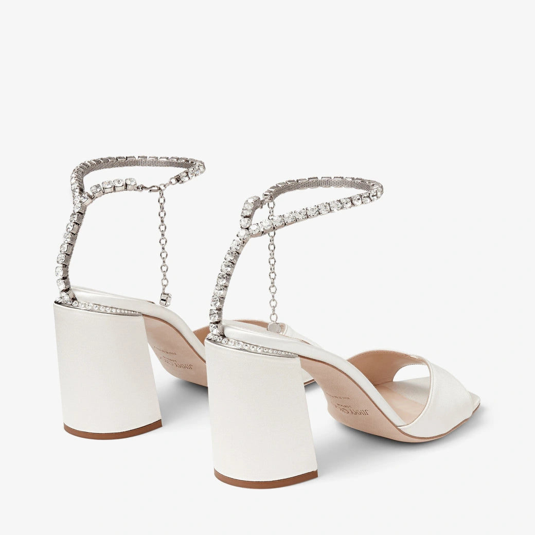 Saeda 85 Satin Block Heel in Ivory