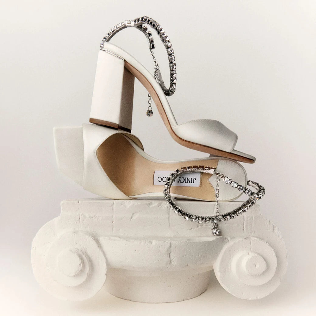 Saeda 85 Satin Block Heel in Ivory
