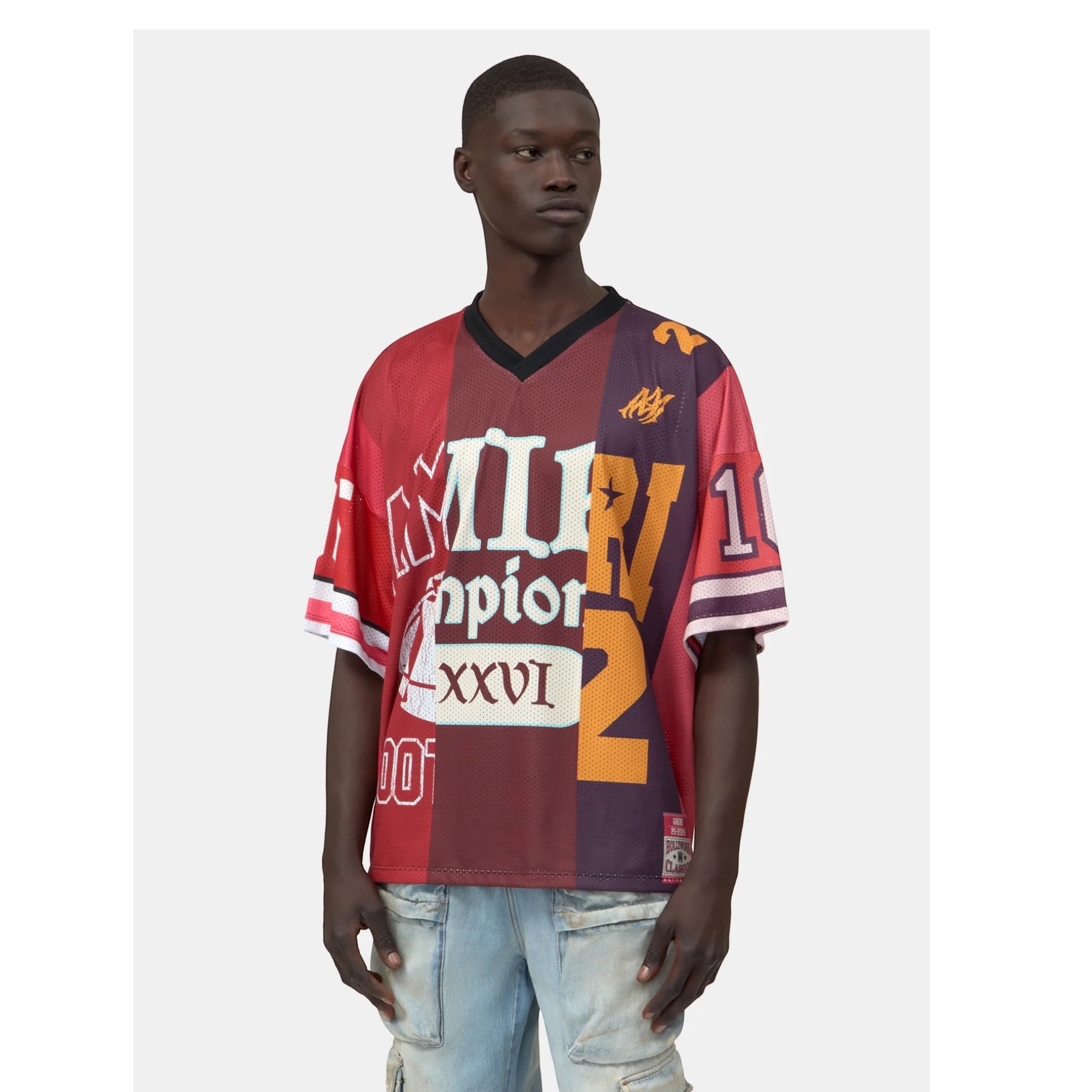 Spliced Oversized Mesh T-Shirt Red