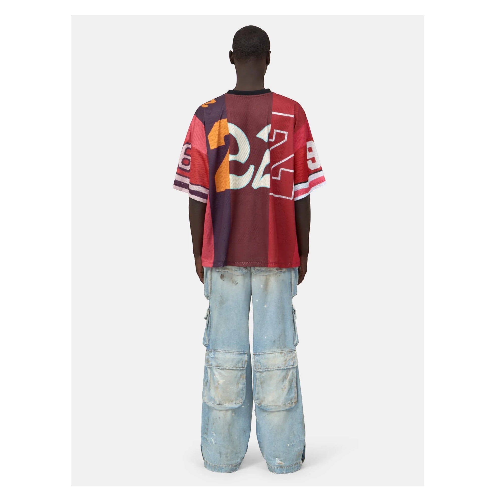 Spliced Oversized Mesh T-Shirt Red