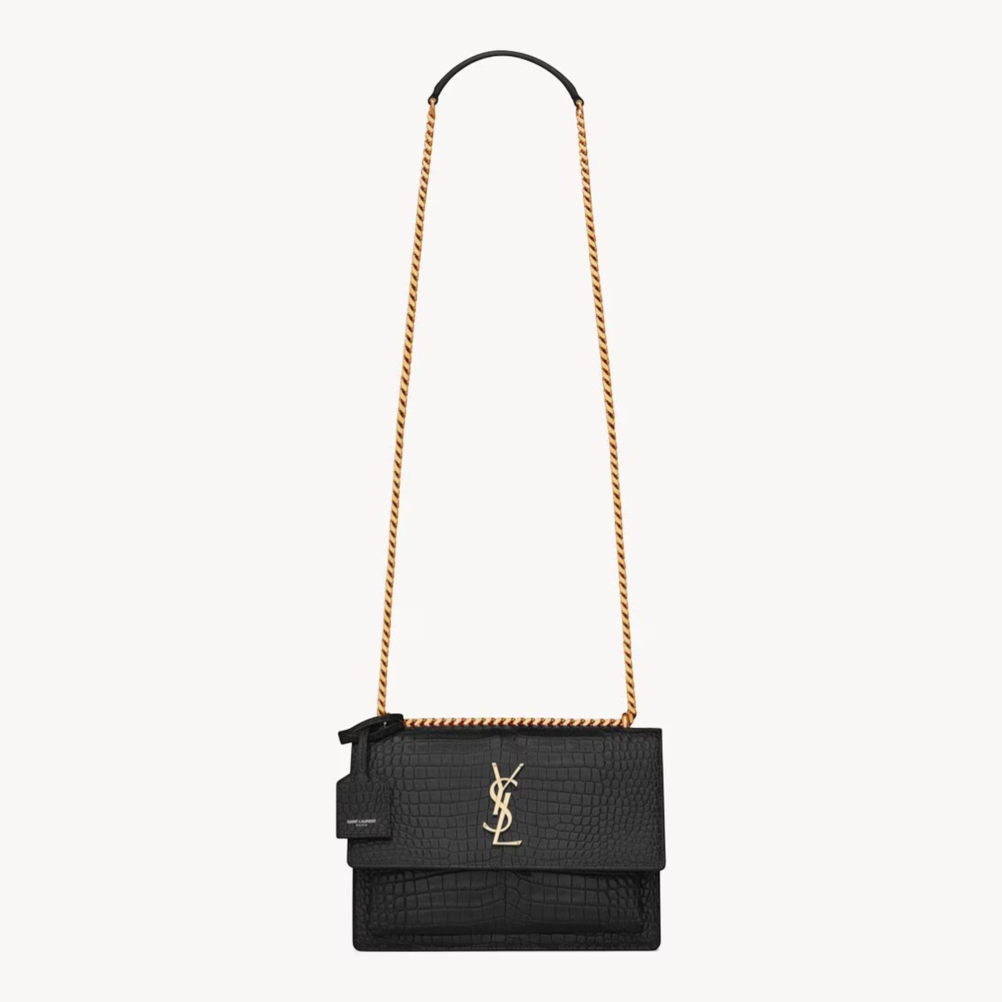 Sunset Medium Bag Crocodile-Embossed Leather Black