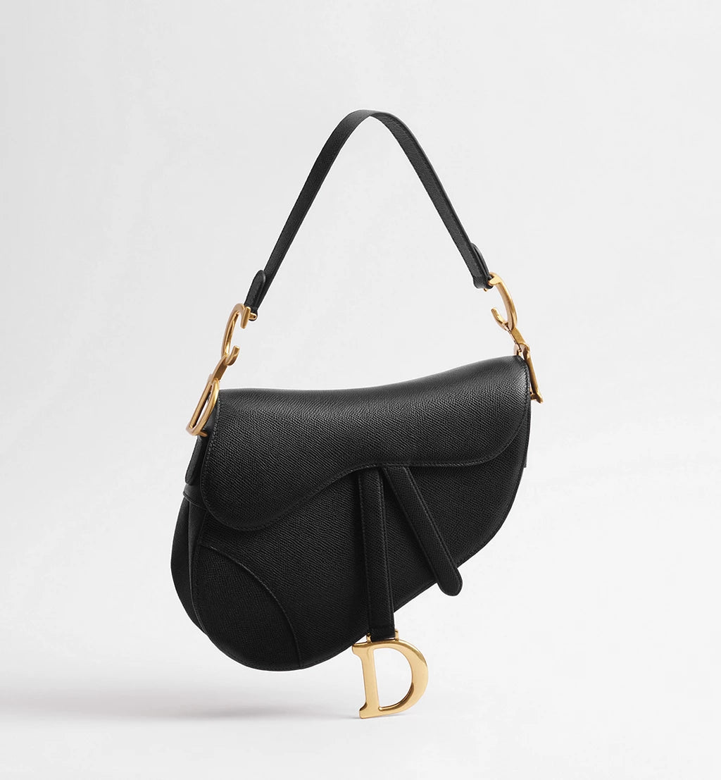Dior Saddle Bag with Strap in Black Grained Calfskin