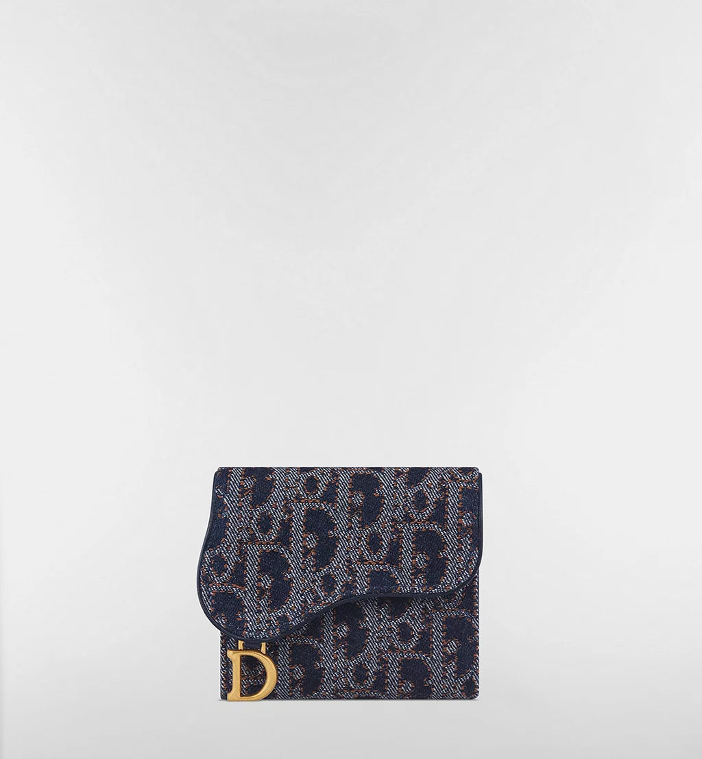Dior Saddle Lotus Wallet in Blue and Tobacco Brown Oblique Denim